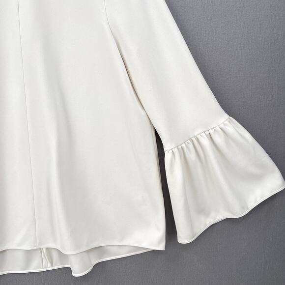 TIBI Ruffle Bell Sleeve Top Womens 4 Off White Chalky Drape Crew Neck Blouse - Picture 7 of 14
